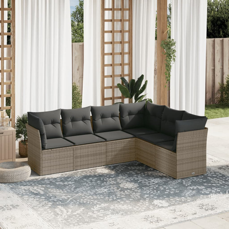 6 Piece Garden Sofa Set with Cushions Grey Poly Rattan Payday Deals