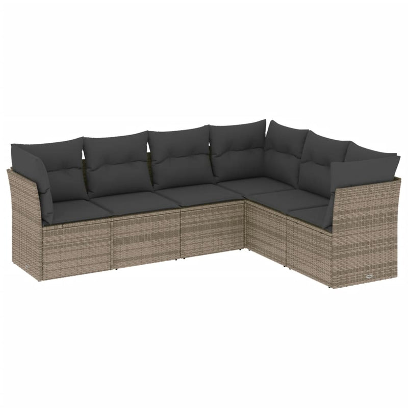 6 Piece Garden Sofa Set with Cushions Grey Poly Rattan Payday Deals