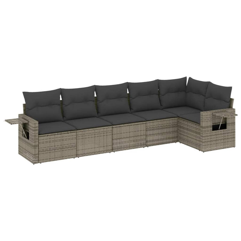 6 Piece Garden Sofa Set with Cushions Grey Poly Rattan Payday Deals