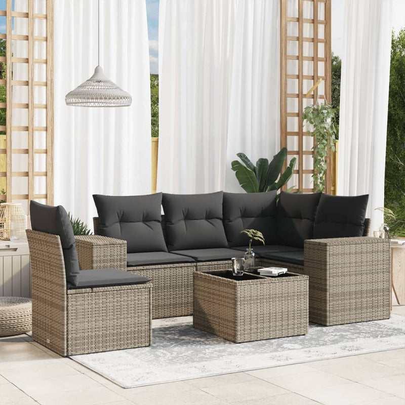 6 Piece Garden Sofa Set with Cushions Grey Poly Rattan Payday Deals