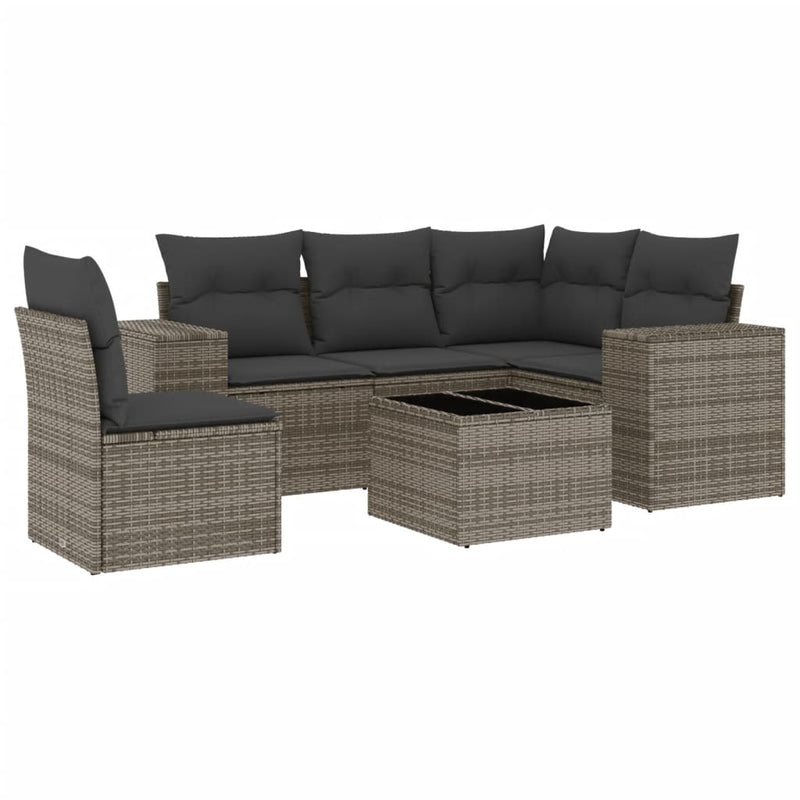 6 Piece Garden Sofa Set with Cushions Grey Poly Rattan Payday Deals