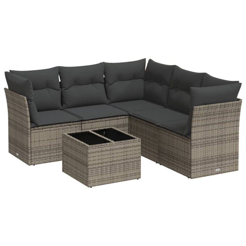 6 Piece Garden Sofa Set with Cushions Grey Poly Rattan Payday Deals