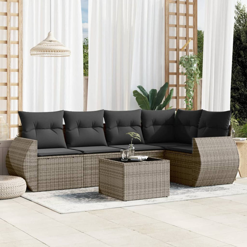 6 Piece Garden Sofa Set with Cushions Grey Poly Rattan Payday Deals