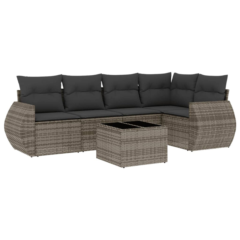 6 Piece Garden Sofa Set with Cushions Grey Poly Rattan Payday Deals