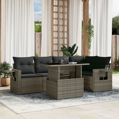 6 Piece Garden Sofa Set with Cushions Grey Poly Rattan