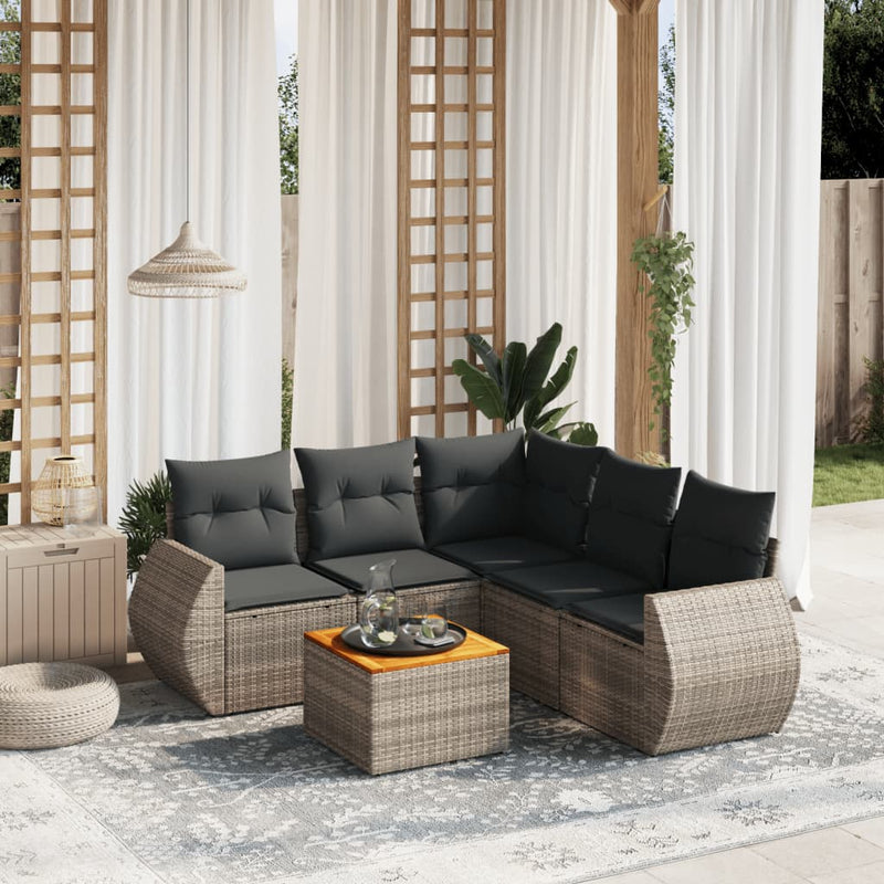 6 Piece Garden Sofa Set with Cushions Grey Poly Rattan Payday Deals