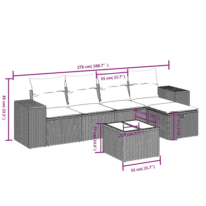 6 Piece Garden Sofa Set with Cushions Grey Poly Rattan Payday Deals