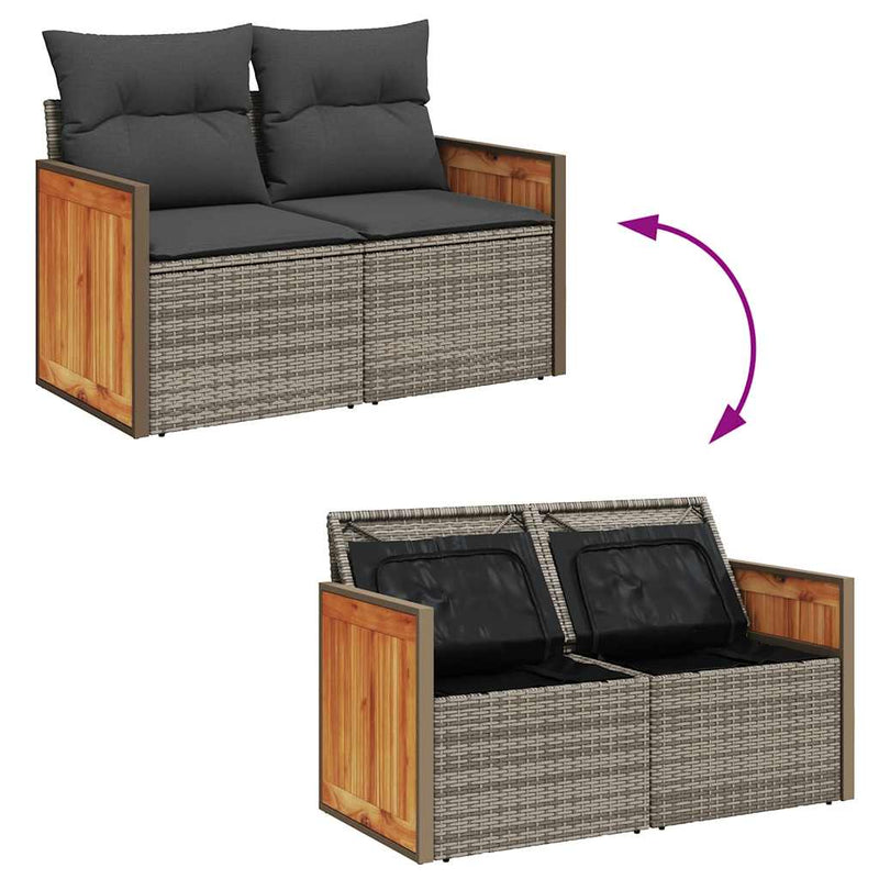 6 Piece Garden Sofa Set with Cushions Grey Poly Rattan Acacia Payday Deals