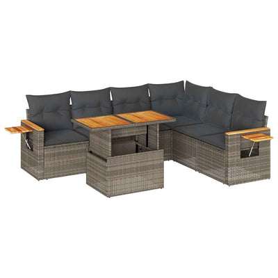 6 Piece Garden Sofa Set with Cushions Grey Poly Rattan Acacia Payday Deals
