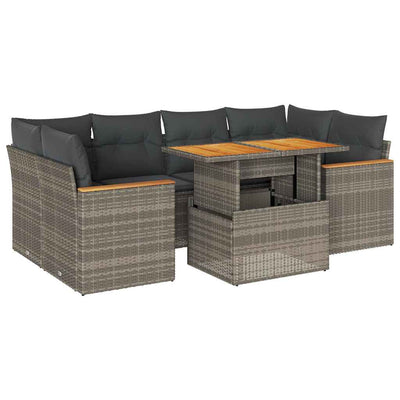 6 Piece Garden Sofa Set with Cushions Grey Poly Rattan Acacia Payday Deals