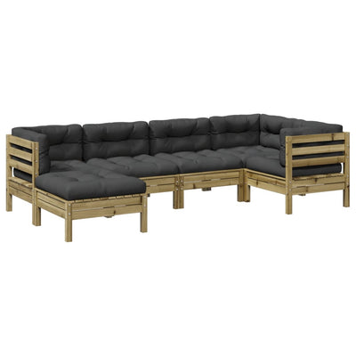 6 Piece Garden Sofa Set with Cushions Impregnated Wood Pine Payday Deals
