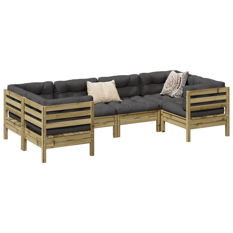 6 Piece Garden Sofa Set with Cushions Impregnated Wood Pine Payday Deals