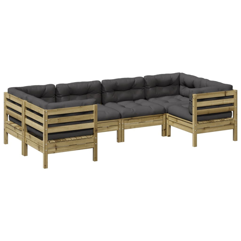 6 Piece Garden Sofa Set with Cushions Impregnated Wood Pine Payday Deals