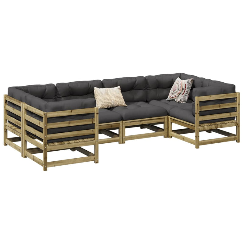 6 Piece Garden Sofa Set with Cushions Impregnated Wood Pine Payday Deals