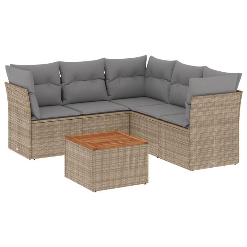 6 Piece Garden Sofa Set with Cushions Mix Beige Poly Rattan Payday Deals