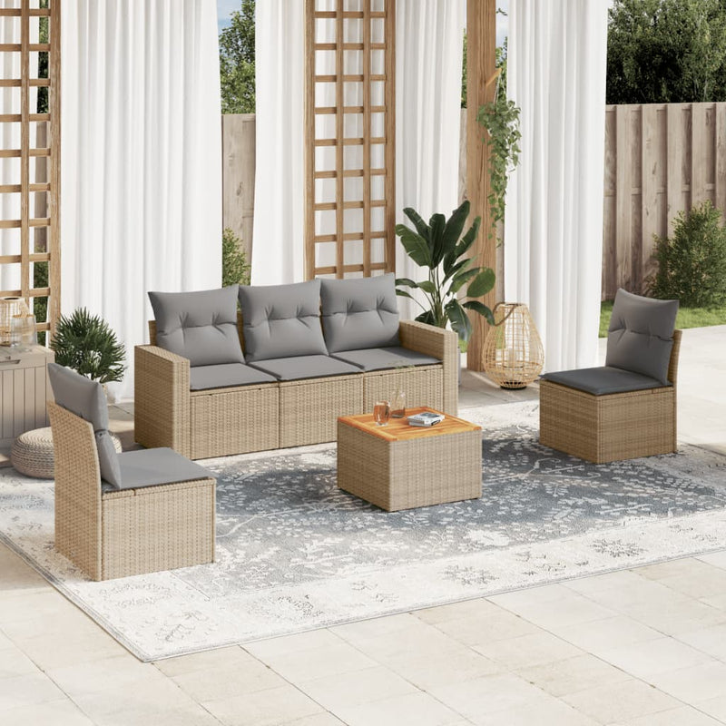 6 Piece Garden Sofa Set with Cushions Mix Beige Poly Rattan Payday Deals