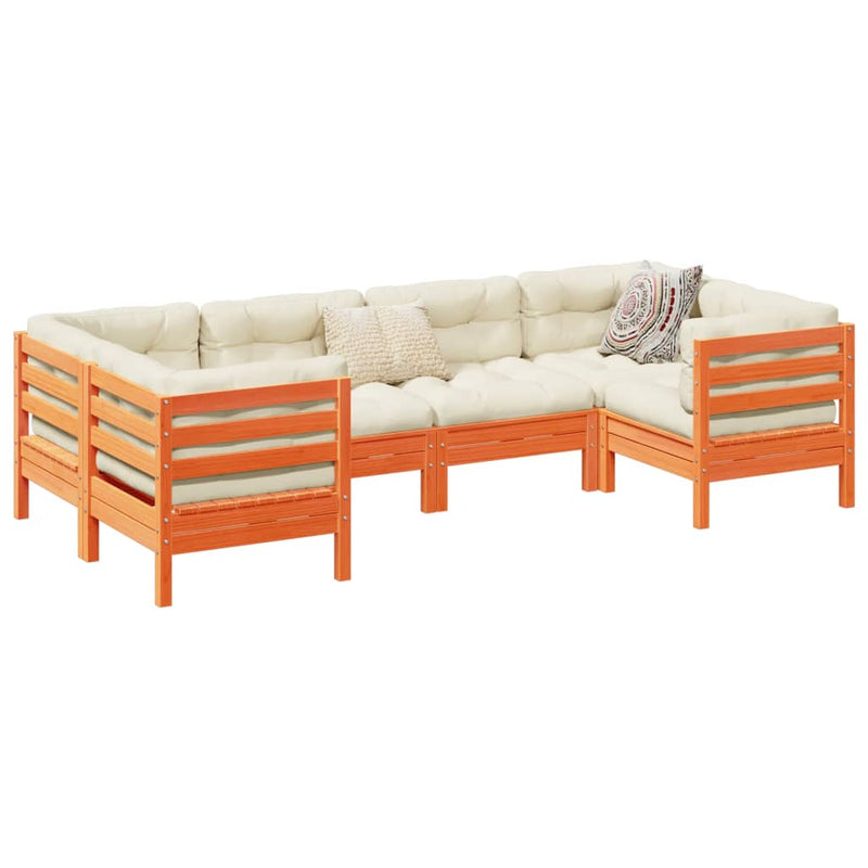 6 Piece Garden Sofa Set with Cushions Wax Brown Solid Wood Pine Payday Deals