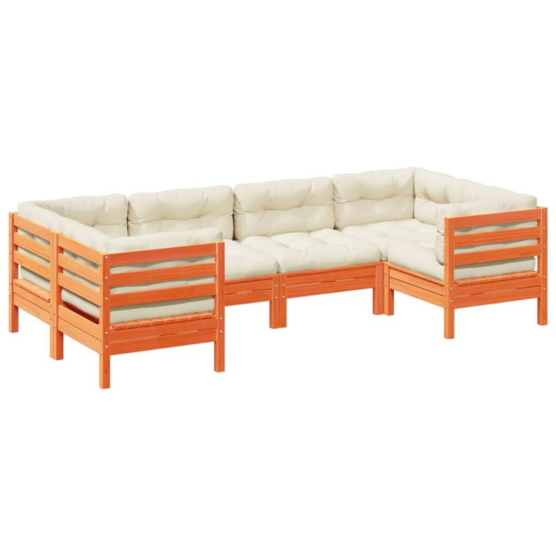 6 Piece Garden Sofa Set with Cushions Wax Brown Solid Wood Pine Payday Deals
