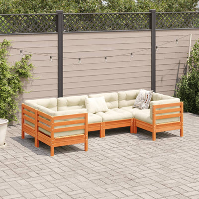 6 Piece Garden Sofa Set with Cushions Wax Brown Solid Wood Pine Payday Deals