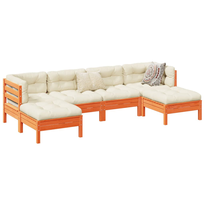 6 Piece Garden Sofa Set with Cushions Wax Brown Solid Wood Pine Payday Deals