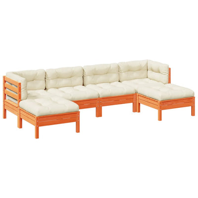 6 Piece Garden Sofa Set with Cushions Wax Brown Solid Wood Pine Payday Deals