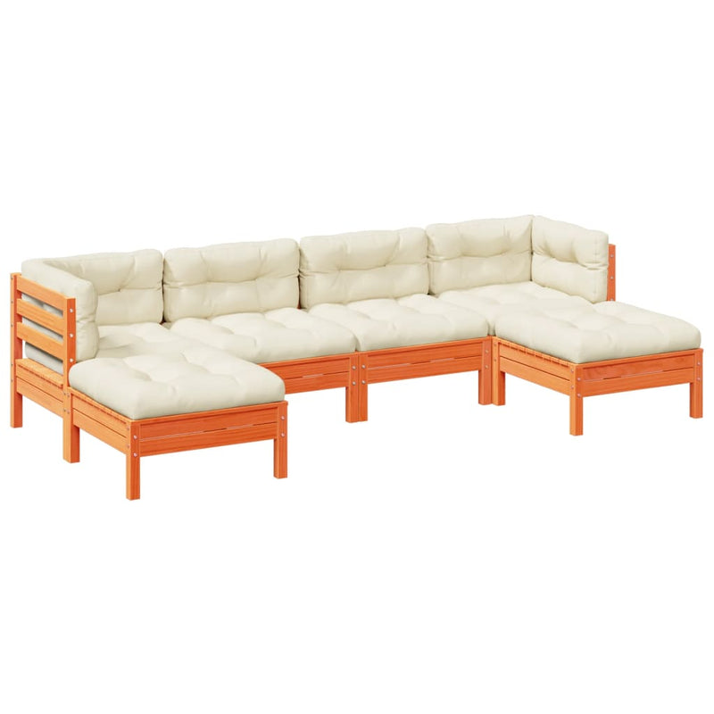6 Piece Garden Sofa Set with Cushions Wax Brown Solid Wood Pine Payday Deals