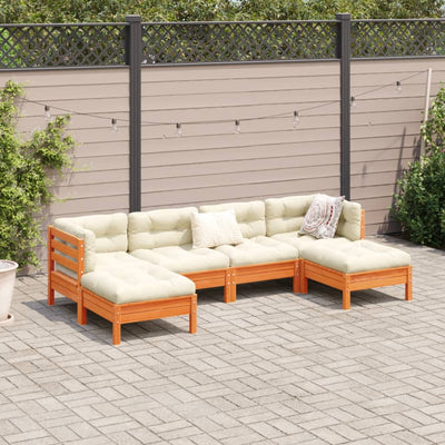 6 Piece Garden Sofa Set with Cushions Wax Brown Solid Wood Pine Payday Deals