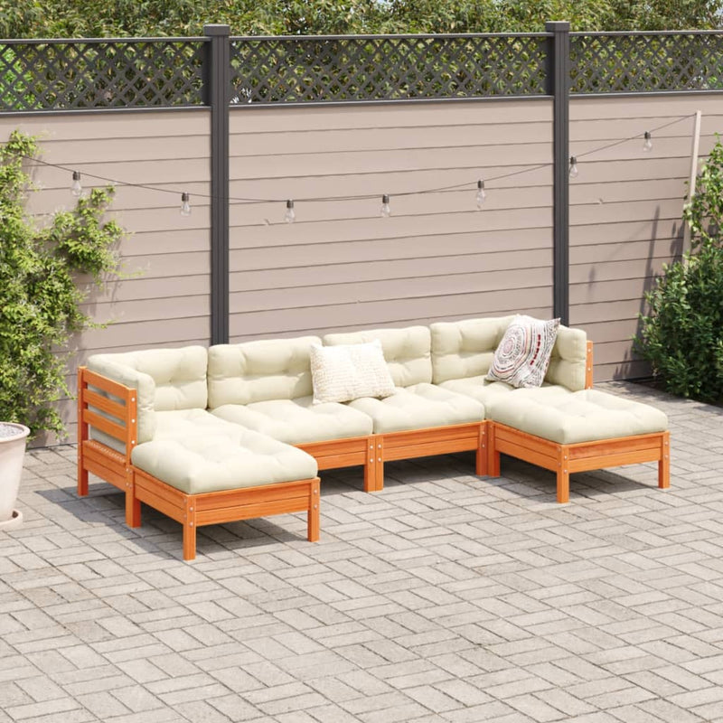 6 Piece Garden Sofa Set with Cushions Wax Brown Solid Wood Pine Payday Deals