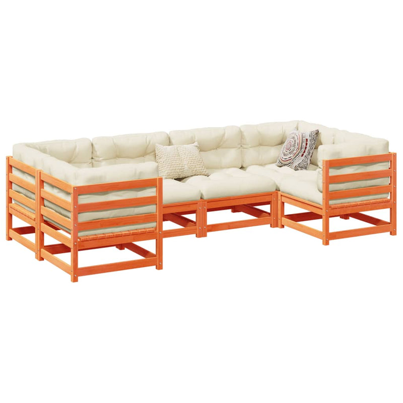 6 Piece Garden Sofa Set with Cushions Wax Brown Solid Wood Pine Payday Deals