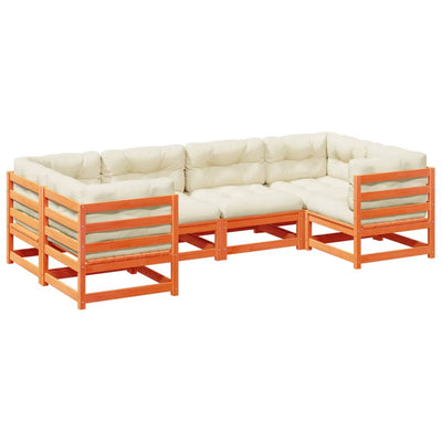 6 Piece Garden Sofa Set with Cushions Wax Brown Solid Wood Pine Payday Deals