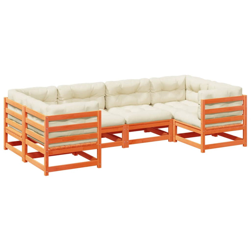 6 Piece Garden Sofa Set with Cushions Wax Brown Solid Wood Pine Payday Deals