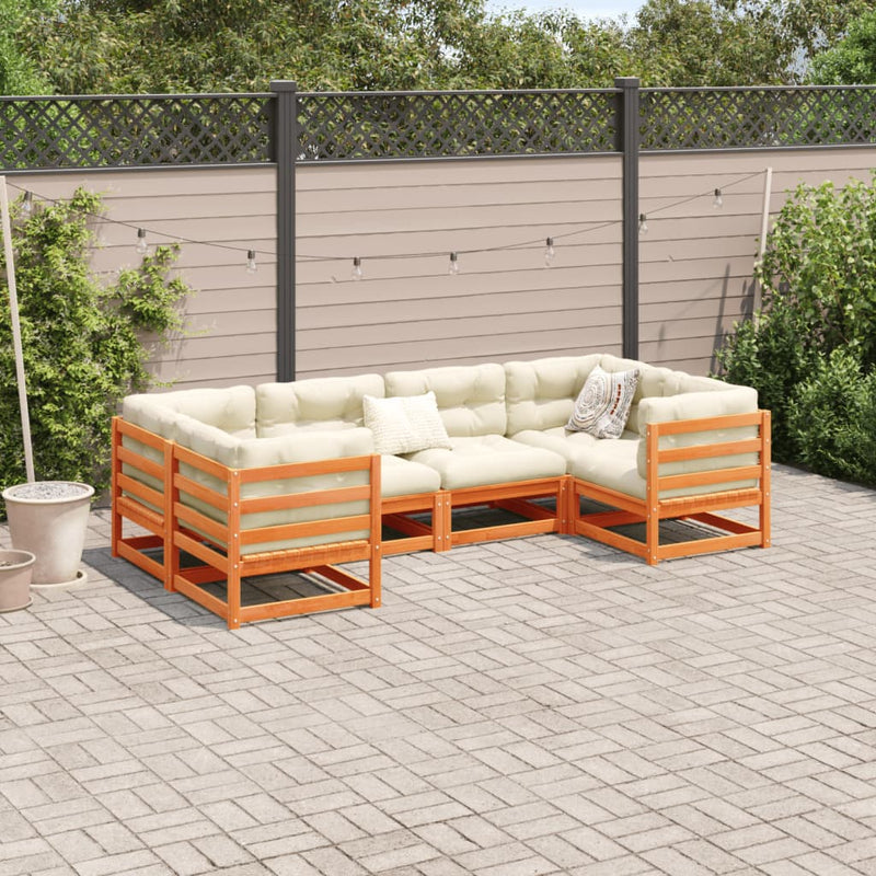 6 Piece Garden Sofa Set with Cushions Wax Brown Solid Wood Pine Payday Deals