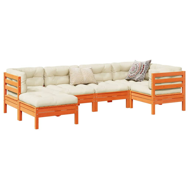 6 Piece Garden Sofa Set with Cushions Wax Brown Solid Wood Pine Payday Deals
