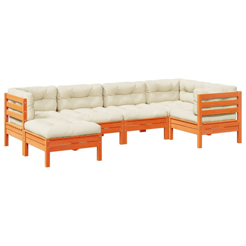 6 Piece Garden Sofa Set with Cushions Wax Brown Solid Wood Pine Payday Deals