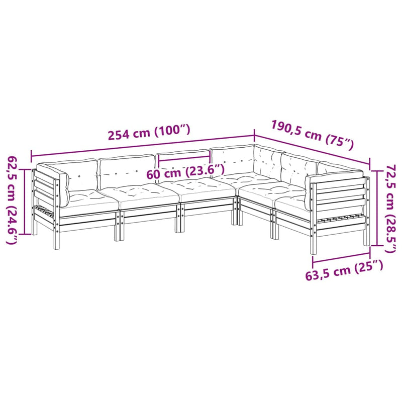 6 Piece Garden Sofa Set with Cushions Wax Brown Solid Wood Pine Payday Deals