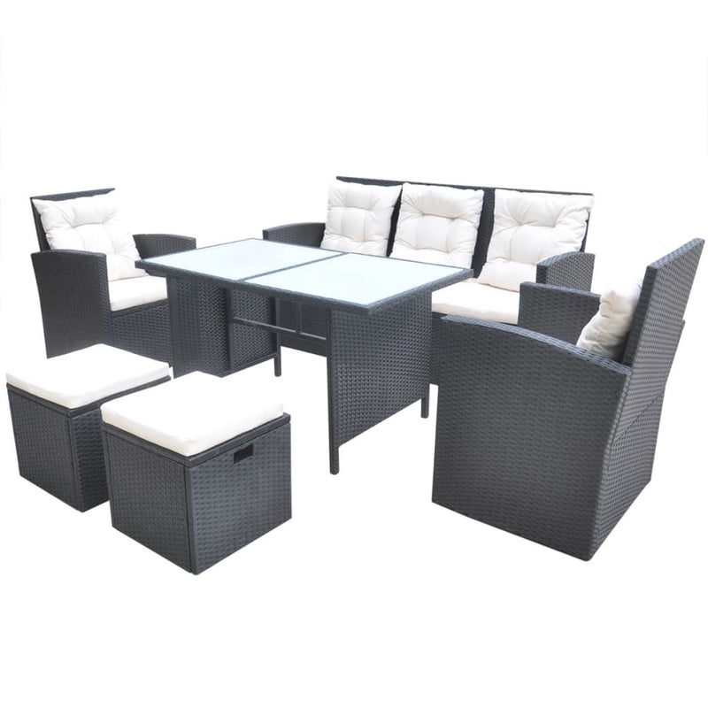 6 Piece Outdoor Dining Set with Cushions Poly Rattan Black Payday Deals