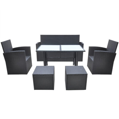 6 Piece Outdoor Dining Set with Cushions Poly Rattan Black Payday Deals