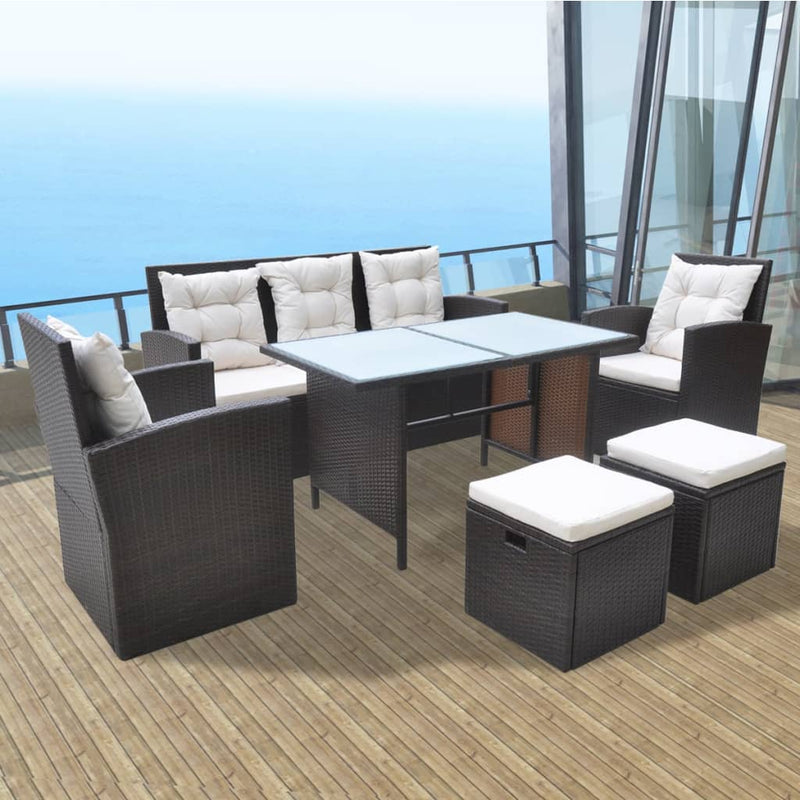6 Piece Outdoor Dining Set with Cushions Poly Rattan Brown Payday Deals