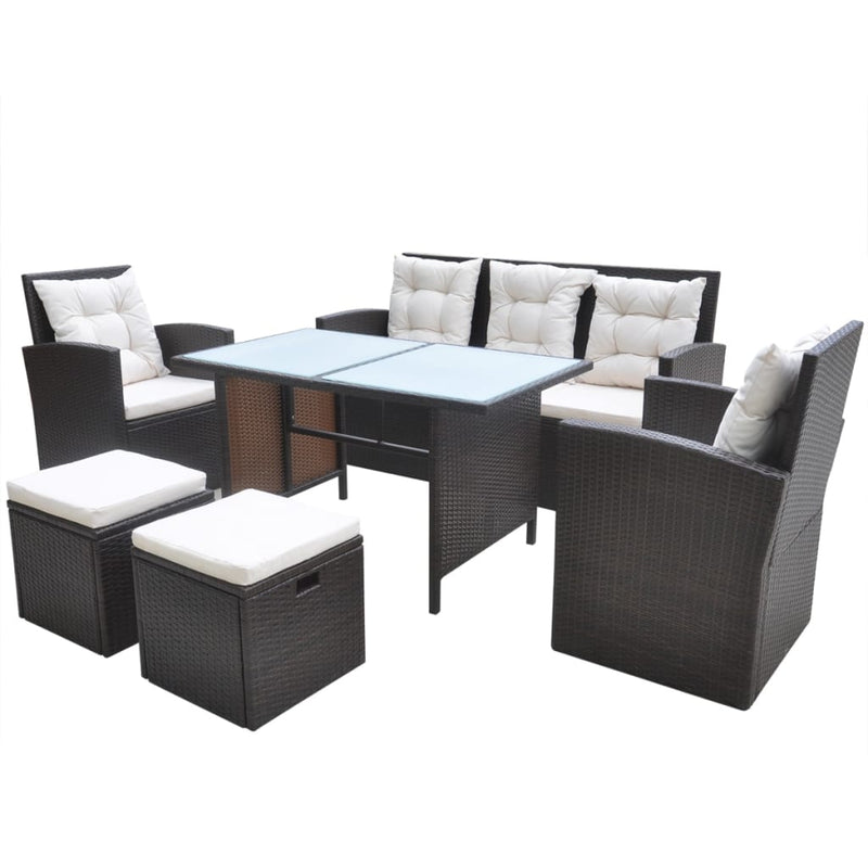 6 Piece Outdoor Dining Set with Cushions Poly Rattan Brown Payday Deals