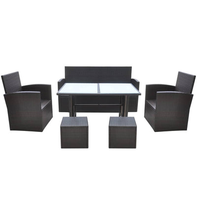 6 Piece Outdoor Dining Set with Cushions Poly Rattan Brown Payday Deals