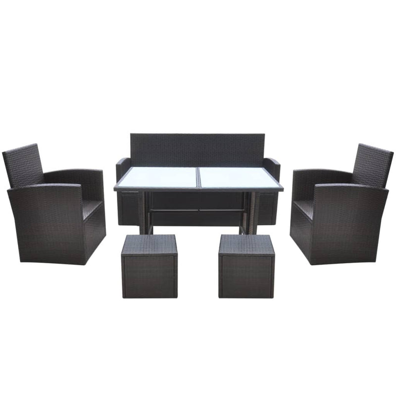6 Piece Outdoor Dining Set with Cushions Poly Rattan Brown Payday Deals