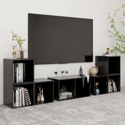 6 Piece TV Cabinet Set High Gloss Black Engineered Wood Payday Deals