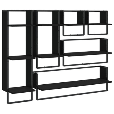 6 Piece Wall Shelf Set with Bars Black Engineered Wood Payday Deals
