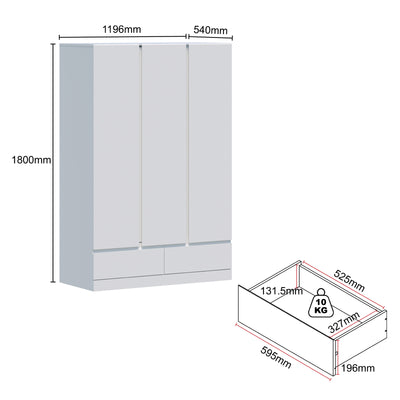 Noosa 3 Door 2 Drawer Wardrobe 