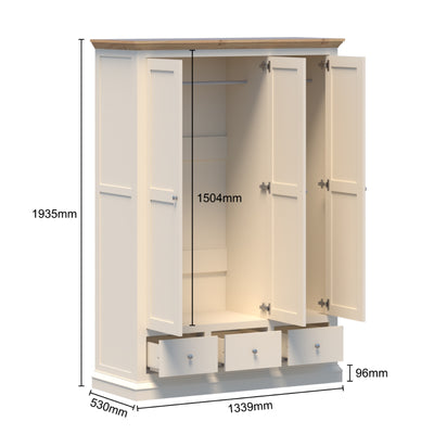 Hannah Wardrobe French Provincial 3 Door 3 Drawer Wardrobe