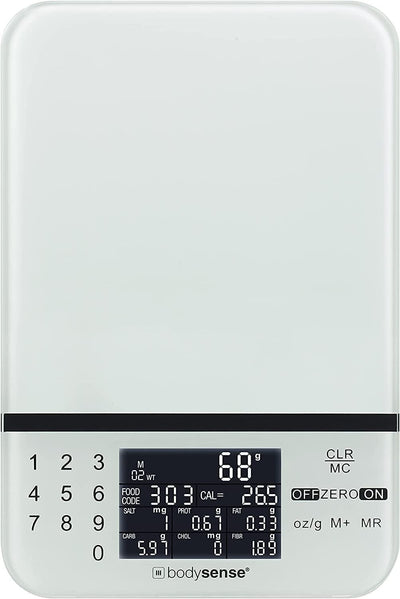 10kg Bodysense Diet Nutrition Gym Sports Kitchen Scale - White 