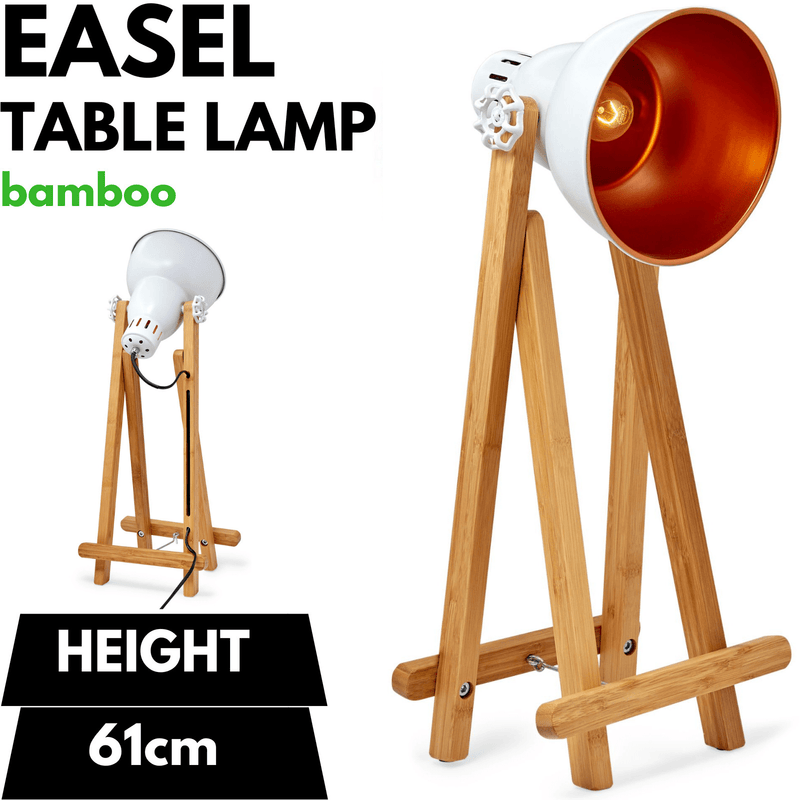 61cm Bamboo Easel Table Lamp Modern Scandi Designer Desk Light Bedroom Office Payday Deals