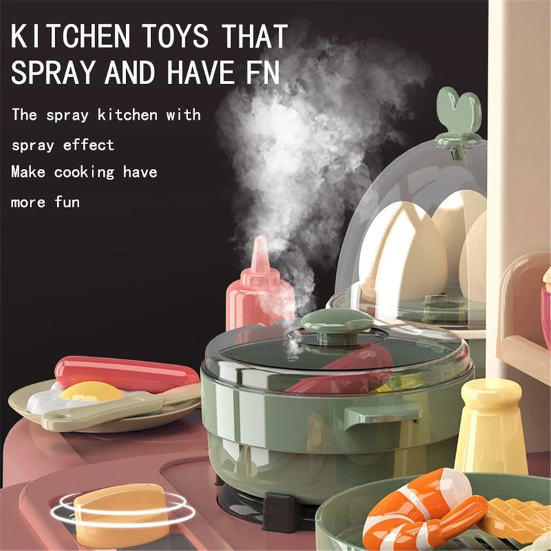 65pcs 93cm Children Kitchen Kitchenware Play Toy Simulation Steam Spray Cooking Set Cookware Tableware Gift Blue Color Payday Deals
