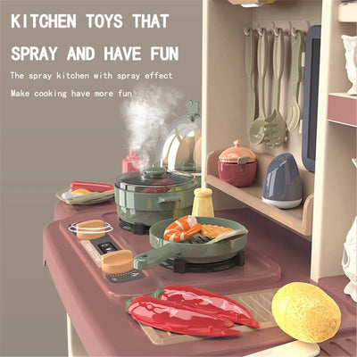 65pcs 93cm Children Kitchen Kitchenware Play Toy Simulation Steam Spray Cooking Set Cookware Tableware Gift Blue Color Payday Deals