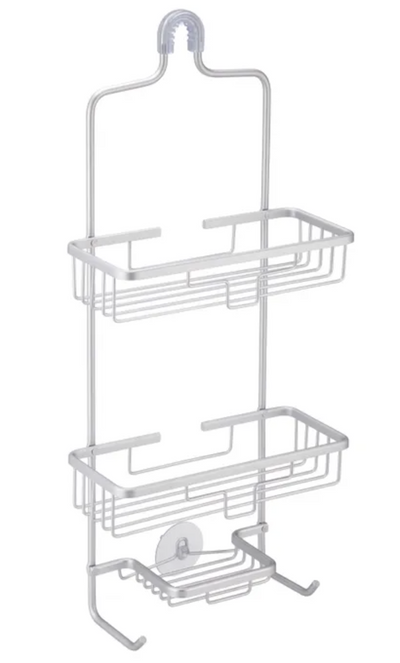 3 Tier Shower Caddy Bath Rack Aluminium Plated Hanging Over Hook Basket - Silver